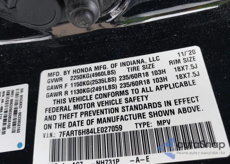 2020 Honda Cr-V Hybrid Ex-L from USA, damaged, VIN 7FART6H84LE027059
